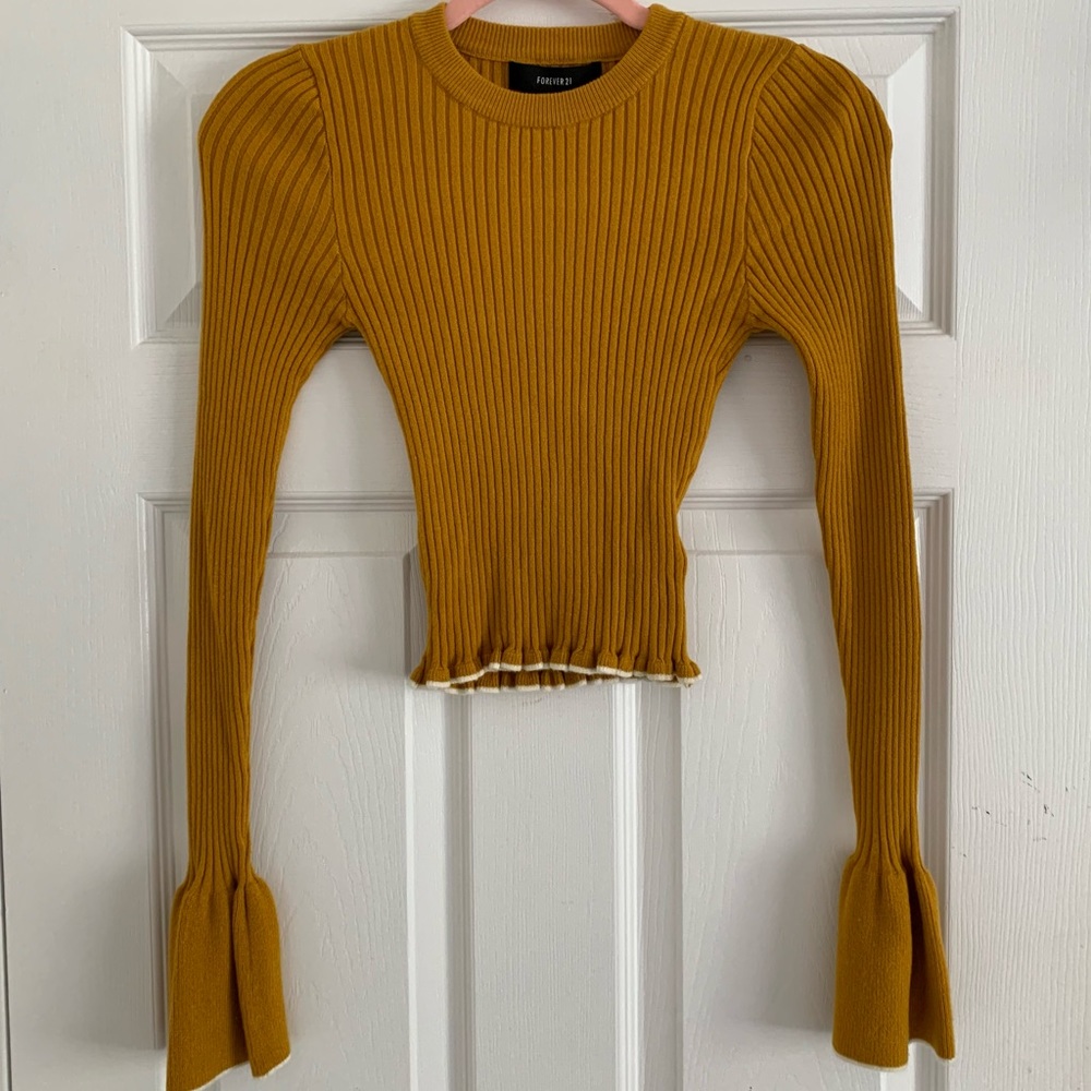 Forever 21 Mustard Long Sleeve Crop Top